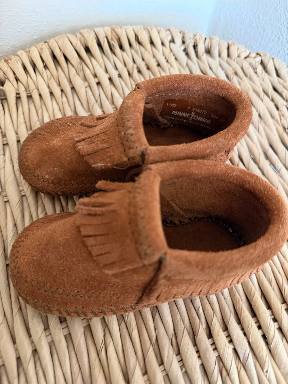 Minnetonka Brown Suede Fringe Moccasin Booties